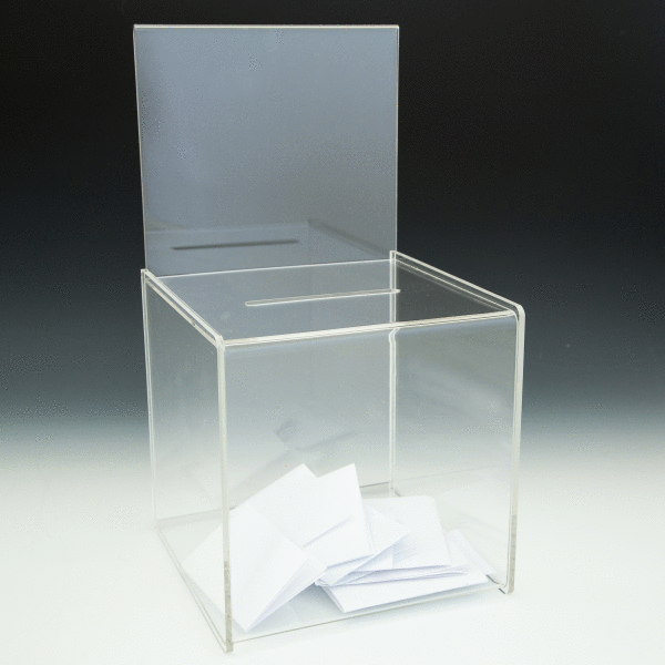 8" Clear Acrylic Ballot / Suggestion Box with Sign Holder